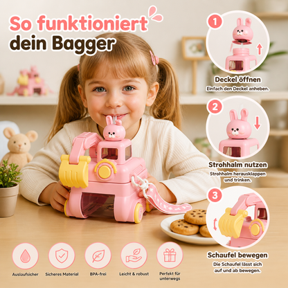 TinyExcavators Bagger-Trinkflasche mit Strohhalm für Kinder