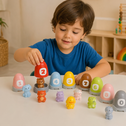 Montessori-Fingerpuppen-Set aus weichem Gummi mit Bauernhoftieren zum Farben-Sortieren & Zahlenlernen