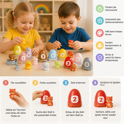 Montessori-Fingerpuppen-Set aus weichem Gummi mit Bauernhoftieren zum Farben-Sortieren & Zahlenlernen
