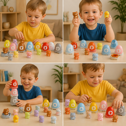 Montessori-Fingerpuppen-Set aus weichem Gummi mit Bauernhoftieren zum Farben-Sortieren & Zahlenlernen