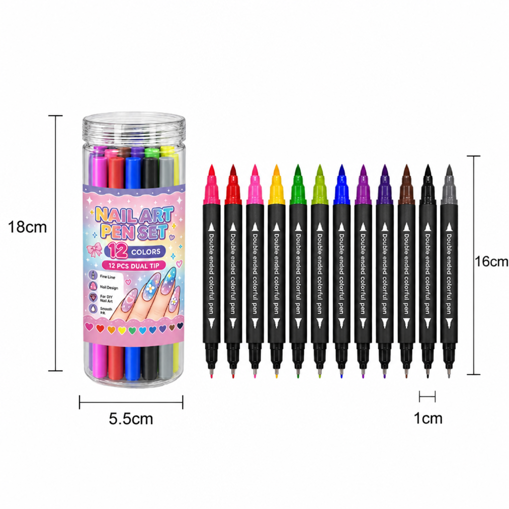 12-Farben-Nail-Art-Stifte-Set mit Doppelspitze – Für feine Details & kreative Designs