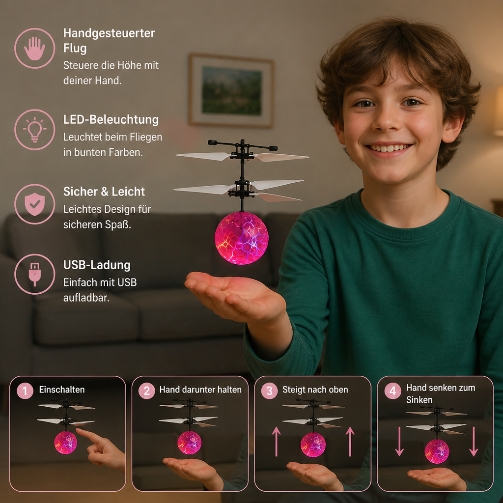 Handgesteuerter fliegender LED-Ball-Drohne für Kinder