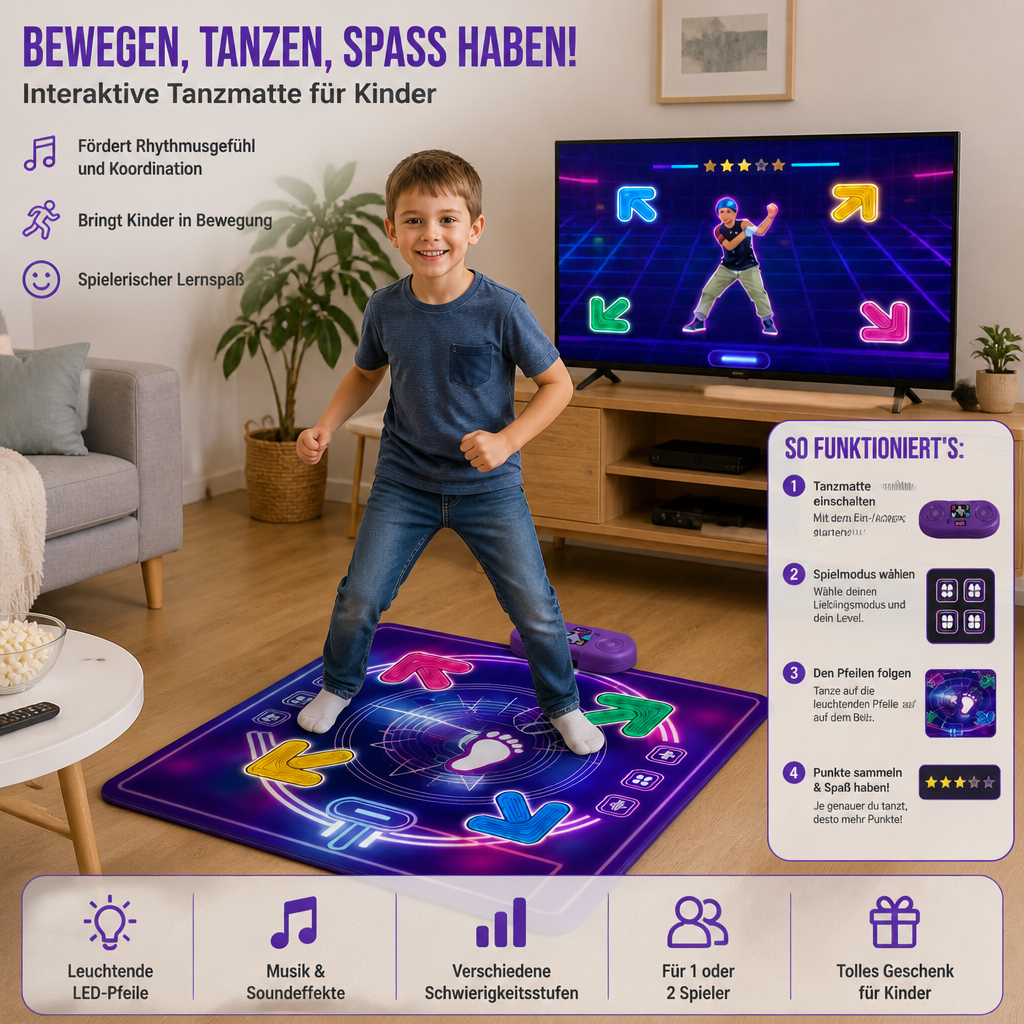 Interaktive musikalische Tanzmatte mit LED-Lichtern für Kinder