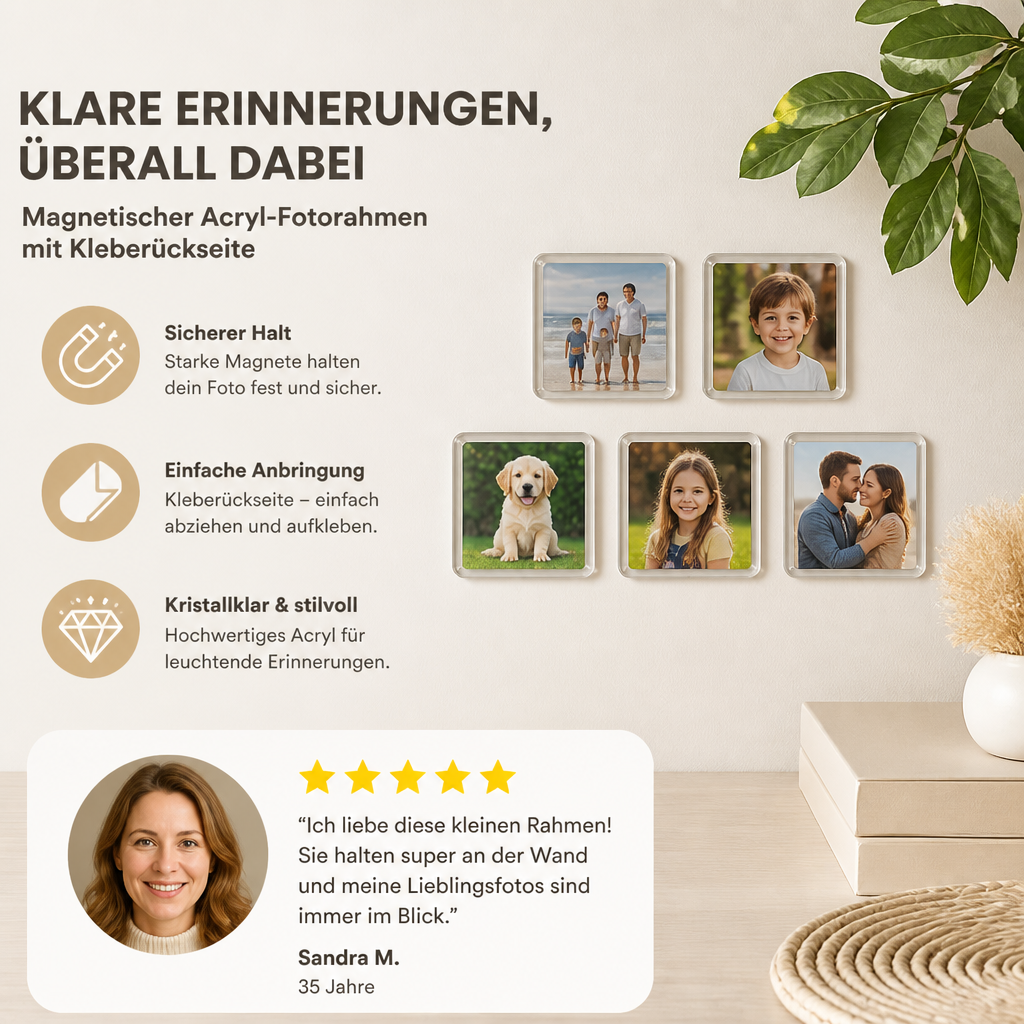 Klare magnetische Acryl-Fotorahmen mit selbstklebender Rückseite