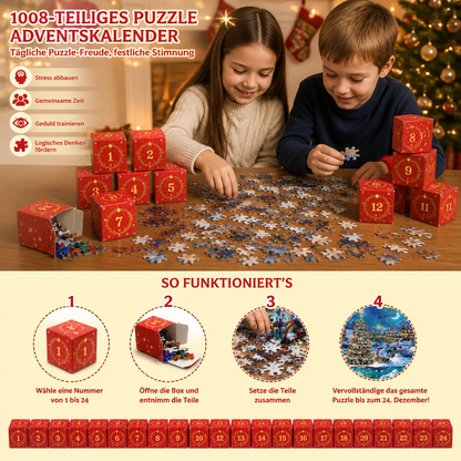 Weihnachts-Puzzle-Adventskalender – 24-Tage-Countdown-Set mit 1008 Teilen
