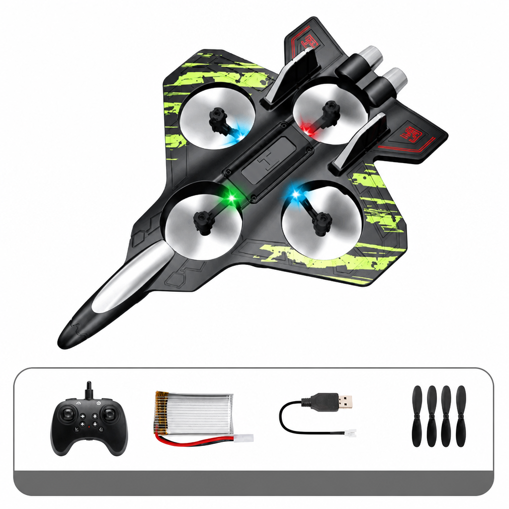 Robuste RC-Kampfjet-Drohne aus Schaumstoff für drinnen & draußen – 360°-Flips & LED-Lichter