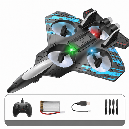 Robuste RC-Kampfjet-Drohne aus Schaumstoff für drinnen & draußen – 360°-Flips & LED-Lichter