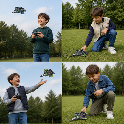 Robuste RC-Kampfjet-Drohne aus Schaumstoff für drinnen & draußen – 360°-Flips & LED-Lichter