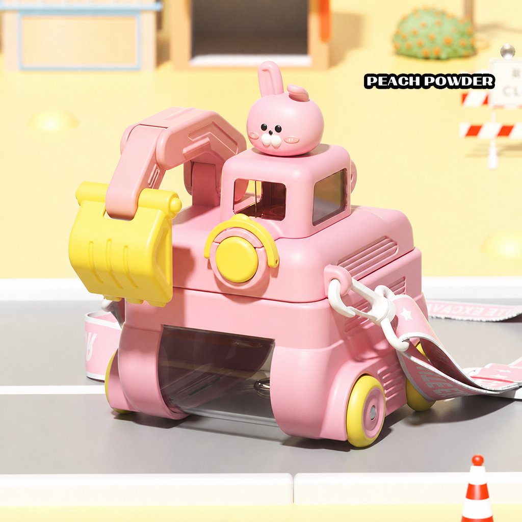 TinyExcavators Bagger-Trinkflasche mit Strohhalm für Kinder