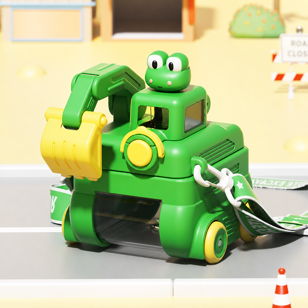 TinyExcavators Bagger-Trinkflasche mit Strohhalm für Kinder