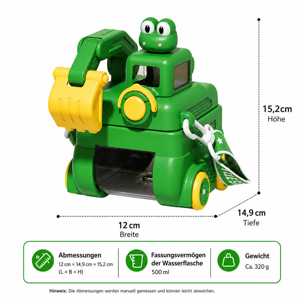 TinyExcavators Bagger-Trinkflasche mit Strohhalm für Kinder