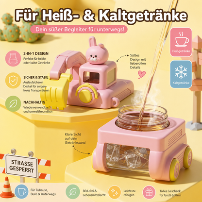 TinyExcavators Bagger-Trinkflasche mit Strohhalm für Kinder