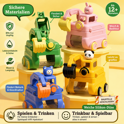 TinyExcavators Bagger-Trinkflasche mit Strohhalm für Kinder