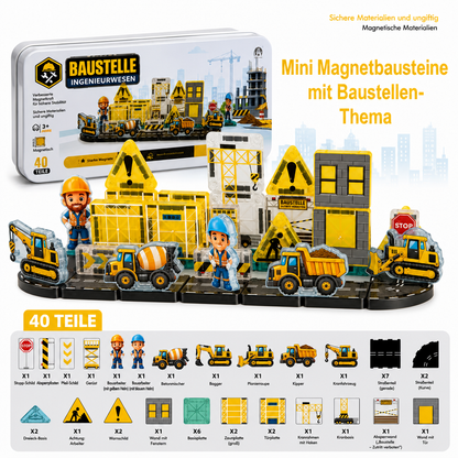 40-teiliges magnetisches Reise-Bauset mit Baustellen-, Feuerwehr- & Polizeifahrzeugen