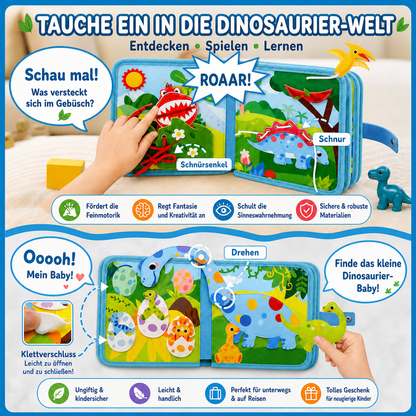 8-in-1 Montessori-Dinosaurier-Busy-Board-Aktivitätsbuch für Kleinkinder