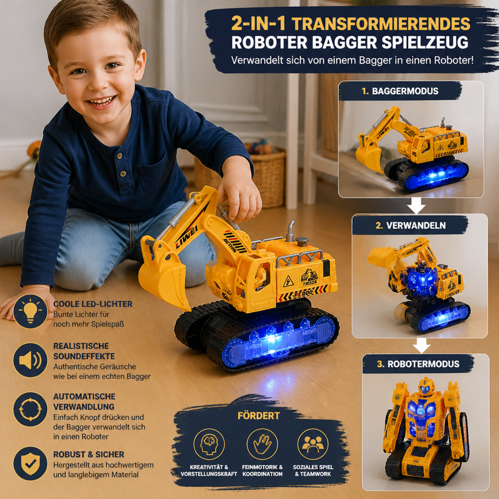 Elektrischer Verwandlungs-Roboter-Bagger mit Licht & Sound