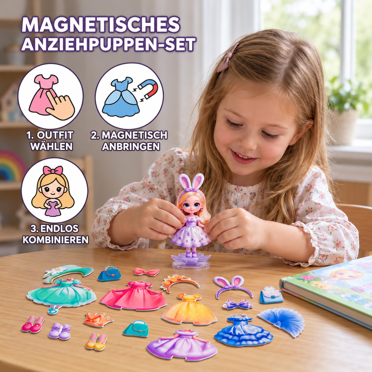 Magnetisches Ankleidepuppen-Set mit austauschbaren Outfits