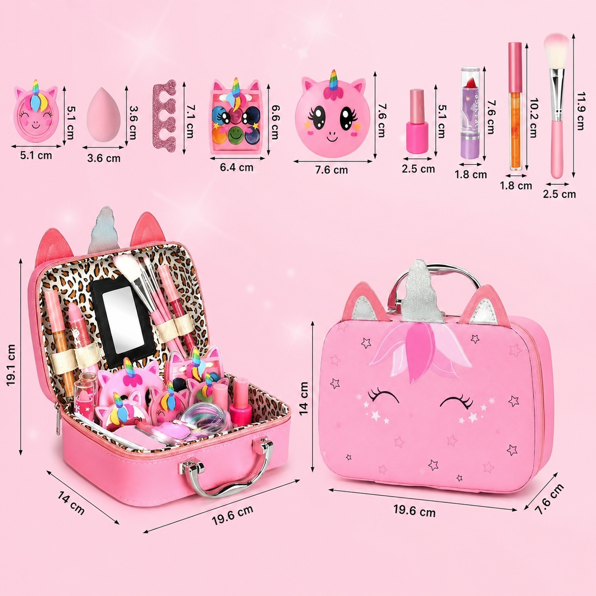 Umweltfreundliches & leicht abwaschbares Prinzessinnen-Make-up-Set für Kinder mit Kosmetiktasche