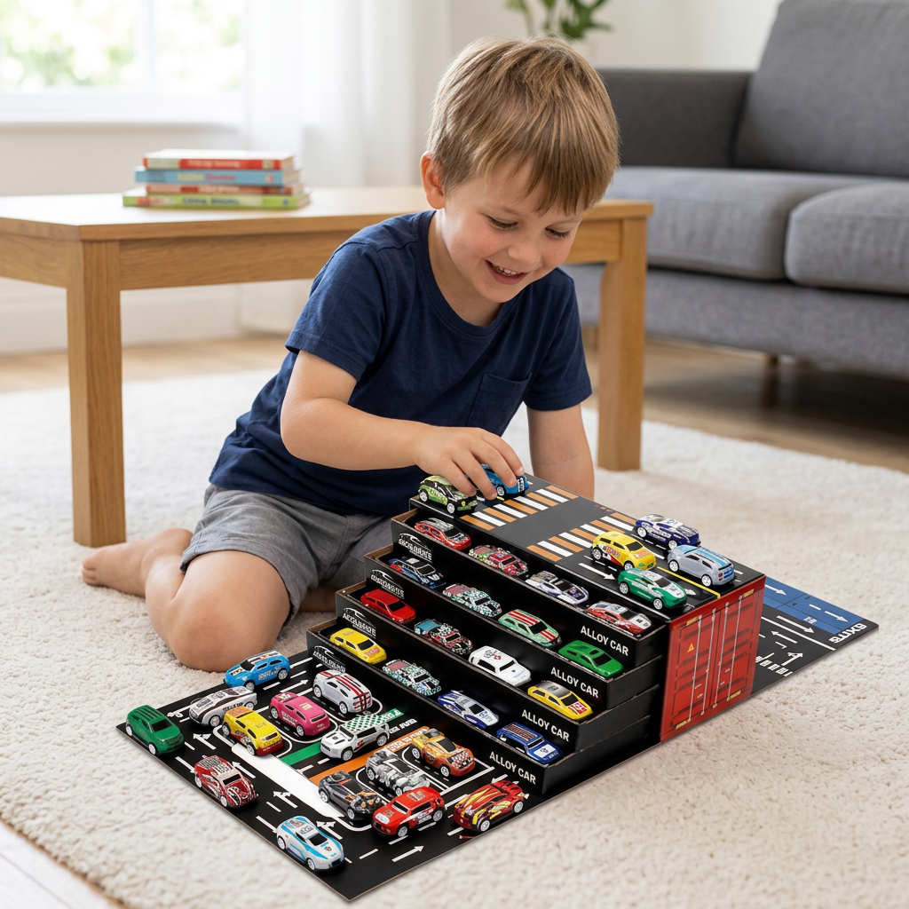 48-teiliges Mini-Druckguss-Rückziehauto-Set mit Aufbewahrungsbox