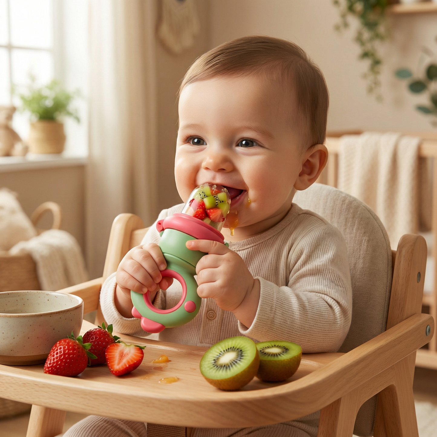 Baby-Fruchtsauger – Silikon Beißring mit Druckmechanismus