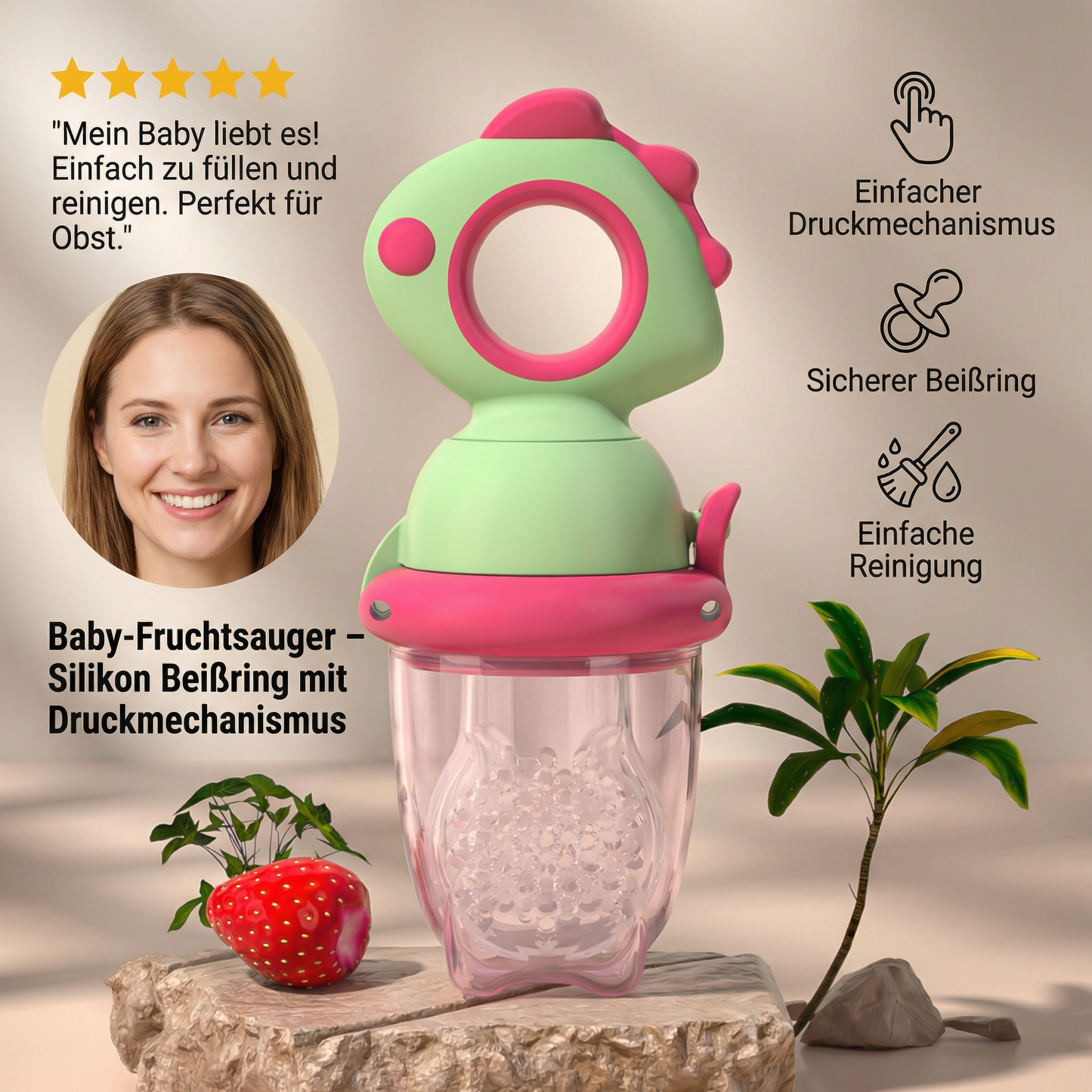 Baby-Fruchtsauger – Silikon Beißring mit Druckmechanismus