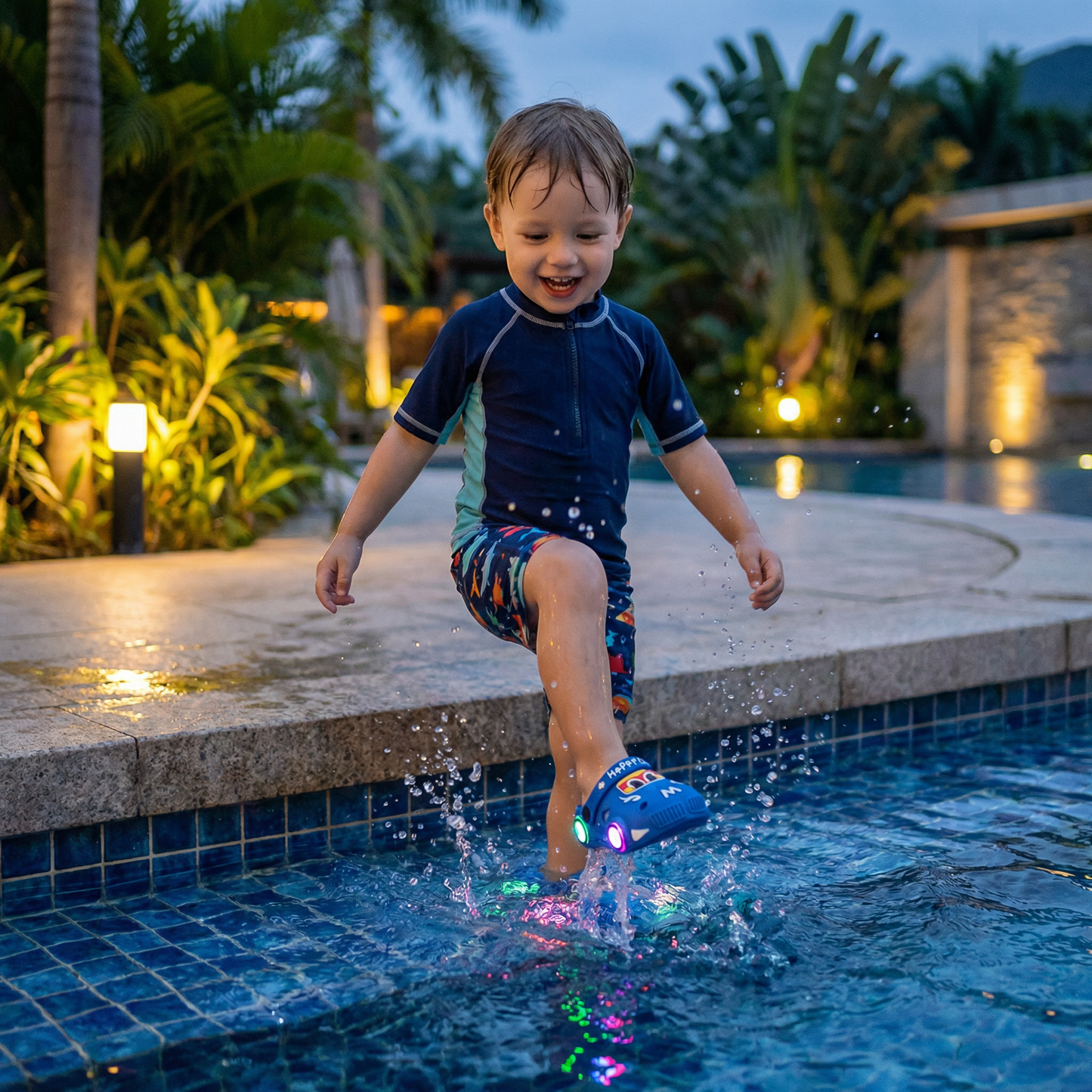Leuchtende Auto-Kinderslipper – Badeschlappen mit rutschfester Sohle
