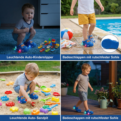 Leuchtende Auto-Kinderslipper – Badeschlappen mit rutschfester Sohle