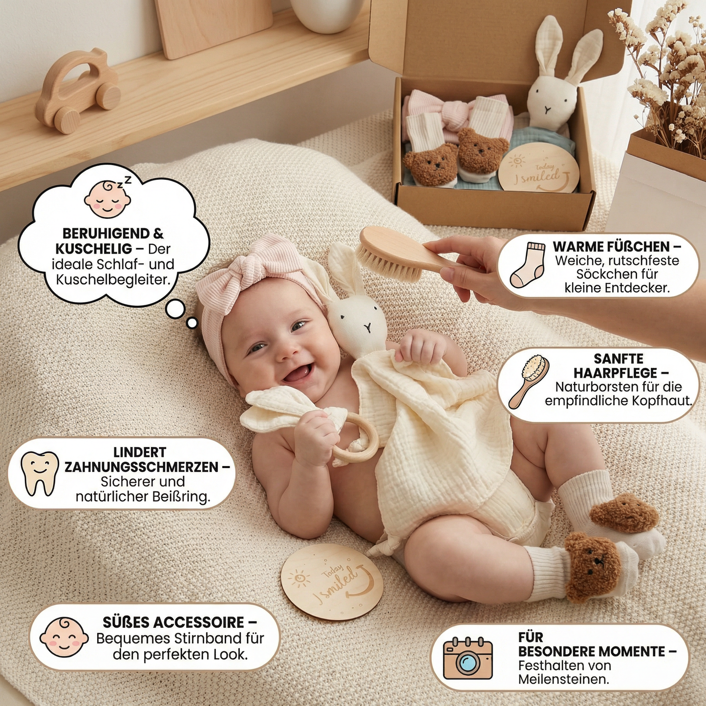 6-Teiliges Neugeborenen Geschenkbox Set  – Baby Erstausstattung