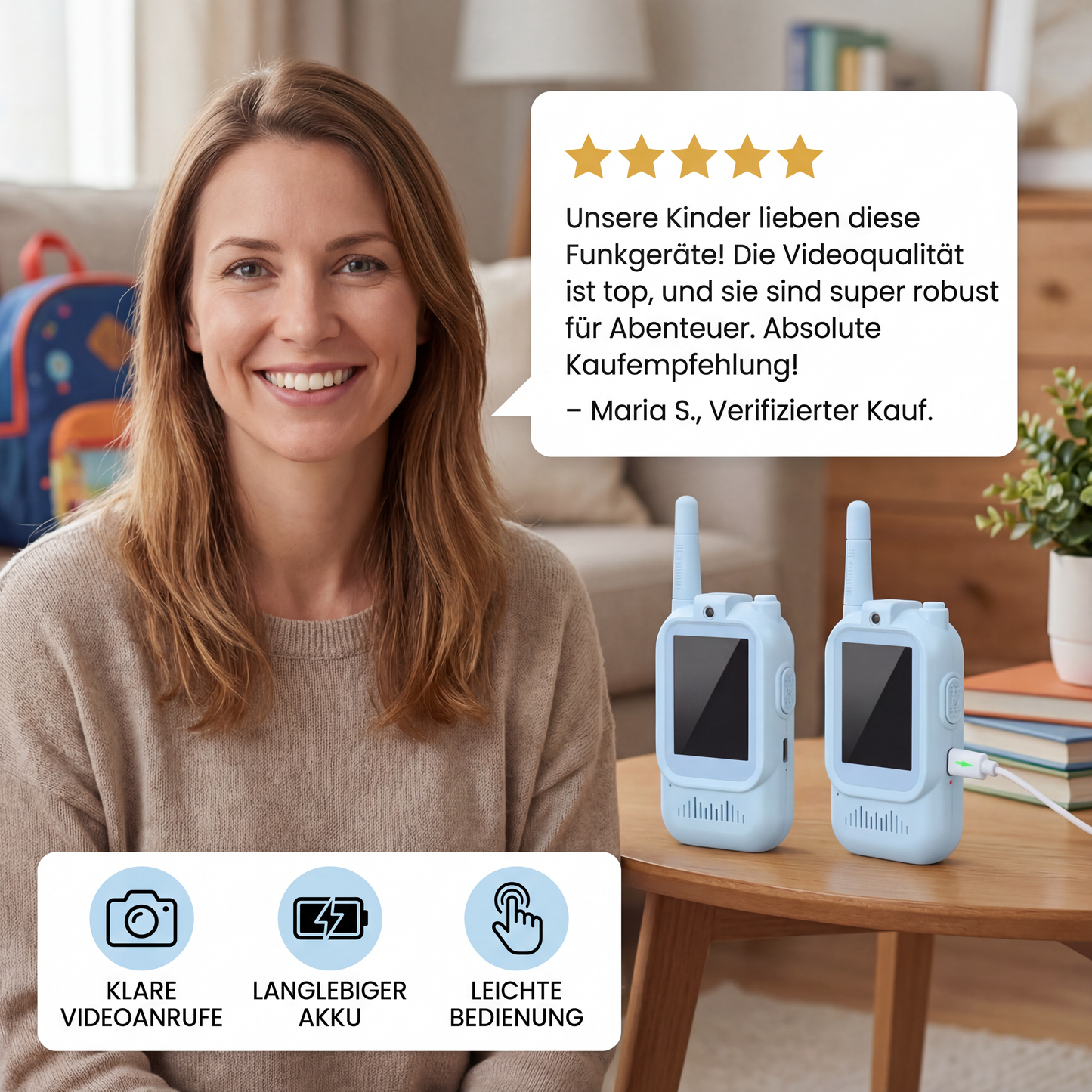 Kinder Video-Walkie-Talkie 2er Set  – Funkgeräte mit Kamera & Bildschirm
