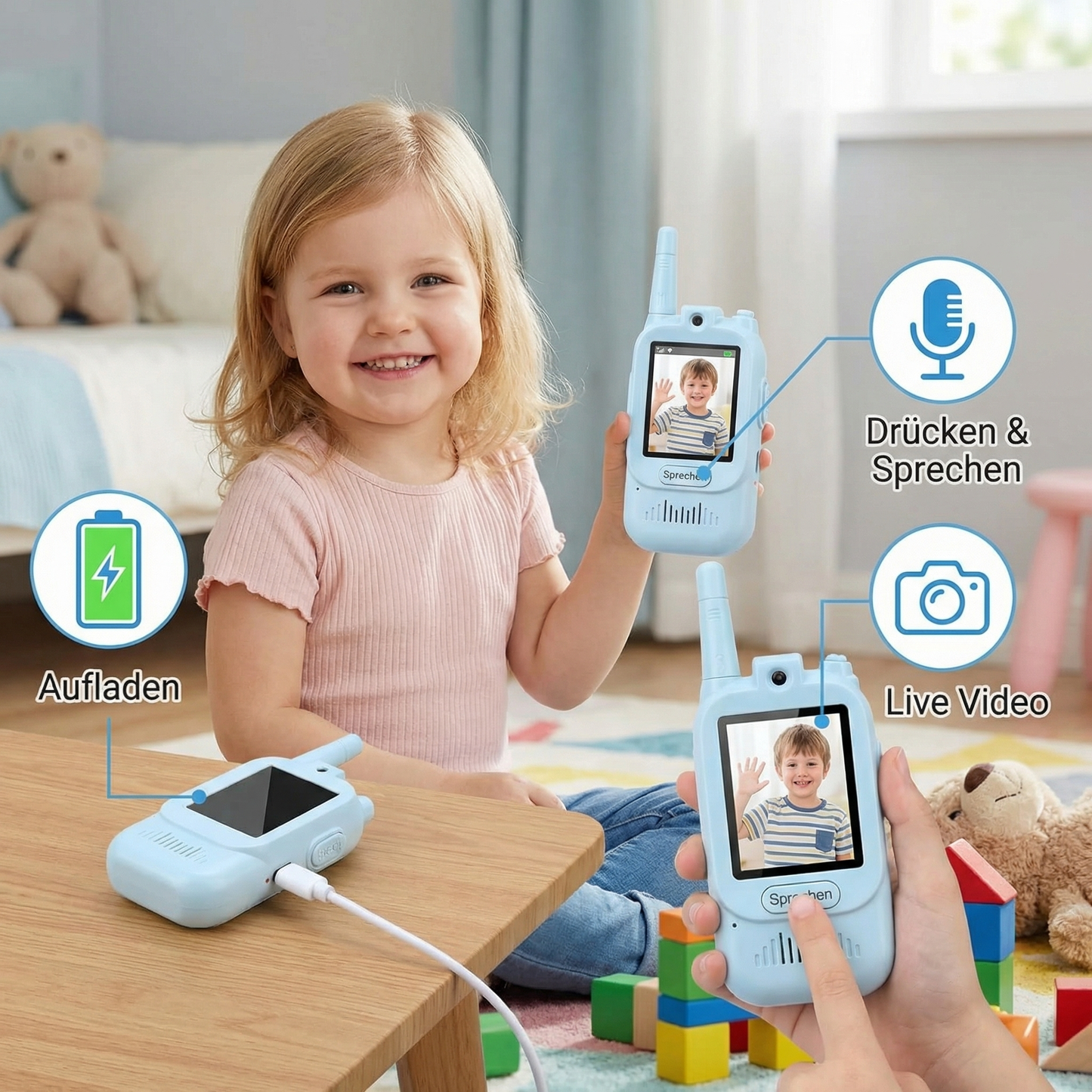 Kinder Video-Walkie-Talkie 2er Set  – Funkgeräte mit Kamera & Bildschirm