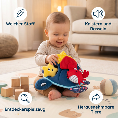 Montessori Schildkröten Entdecker-Spielzeug – Weiches Sensorik-Stoffspiel für Babys