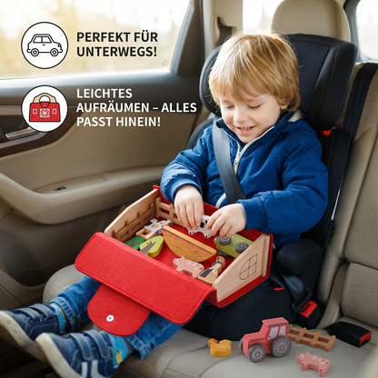 Montessori Holz & Filz Reise Farm Spielzeug - Perfekt für Unterwegs