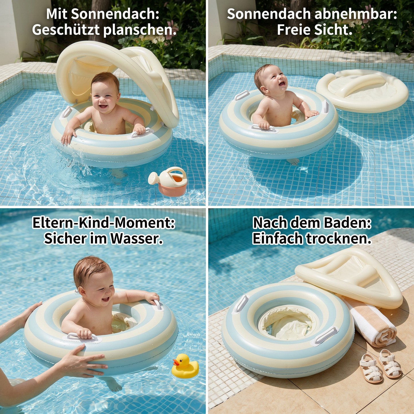 Aufblasbarer Retro Lollipop Baby-Schwimmring mit abnehmbaren Sonnendach – Sicherer Sitz von 6–36 Monaten