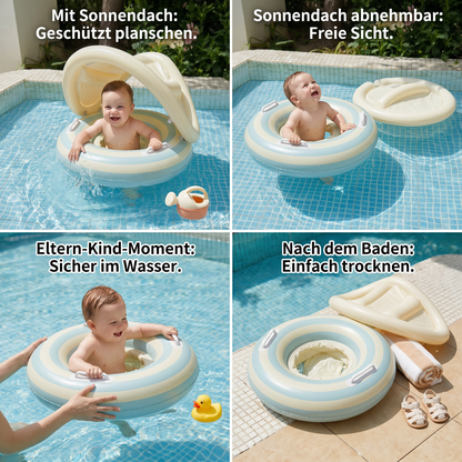 Aufblasbarer Retro Lollipop Baby-Schwimmring mit abnehmbaren Sonnendach – Sicherer Sitz von 6–36 Monaten