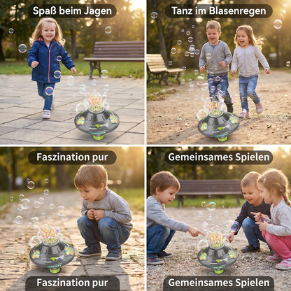 Leuchtende UFO-Seifenblasenmaschine für Kinder – Wiederaufladbarer Blasen Kreisel mit Lichteffekten