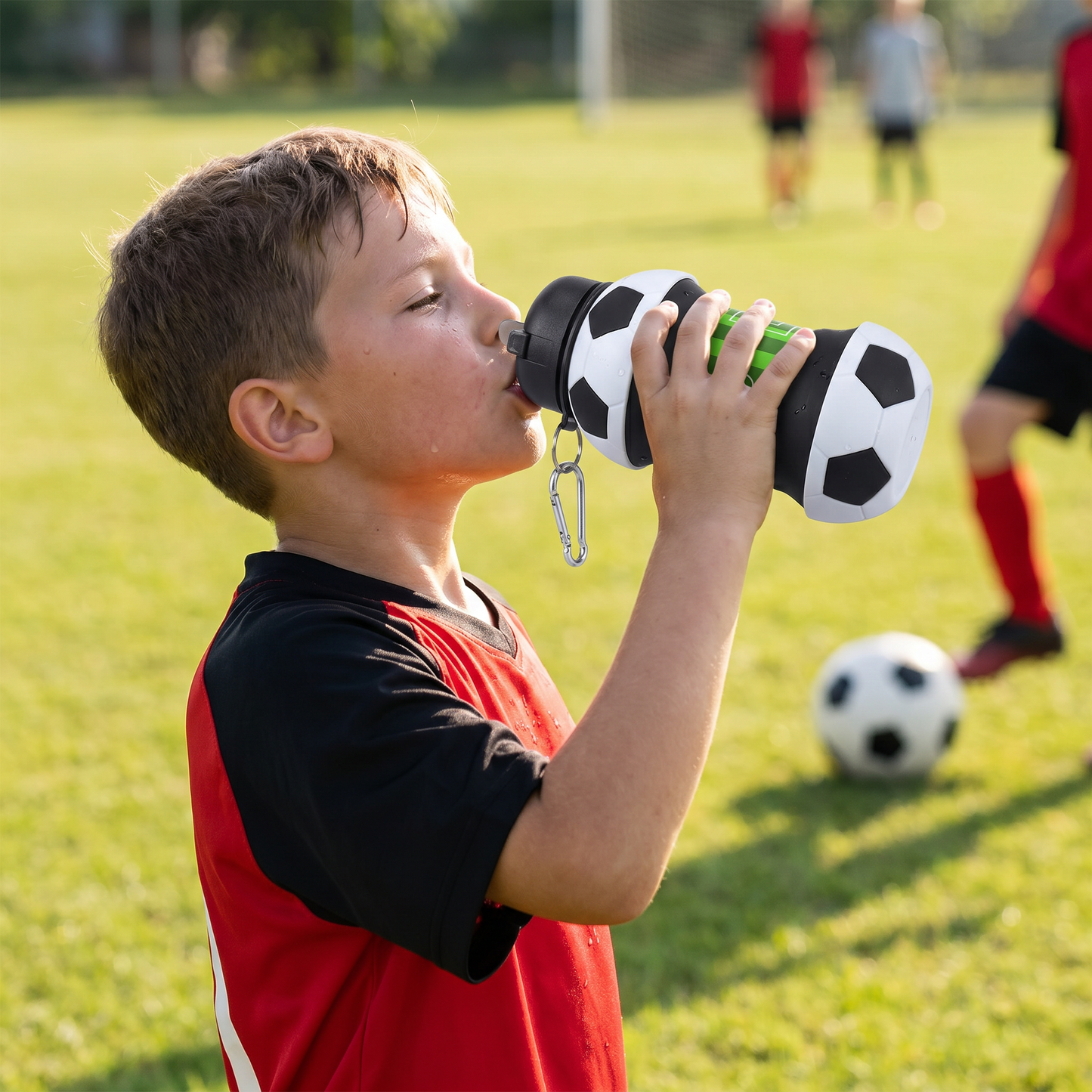 Faltbare und strapazierfähige Fußball-Trinkflasche aus Silikon