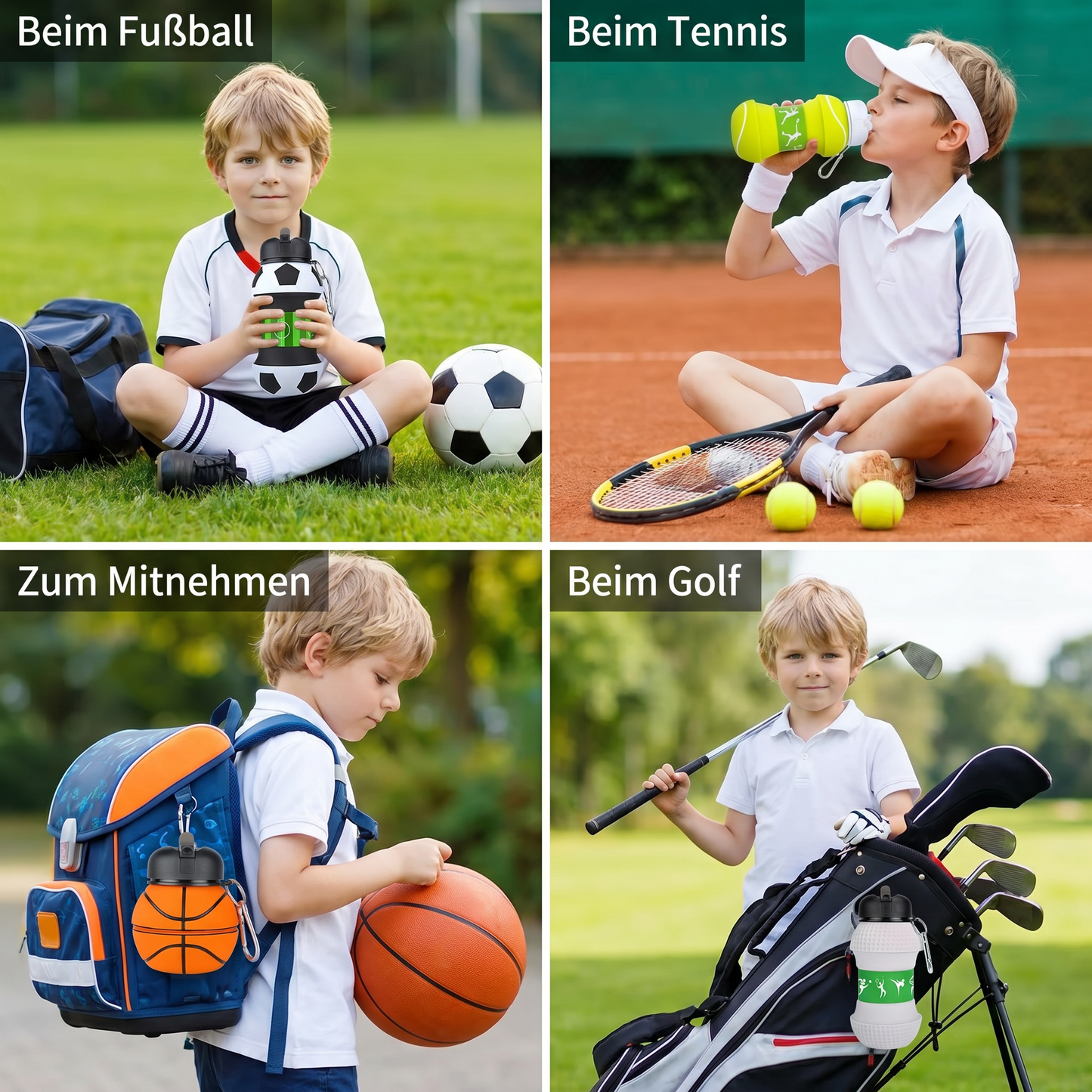 Faltbare und strapazierfähige Fußball-Trinkflasche aus Silikon