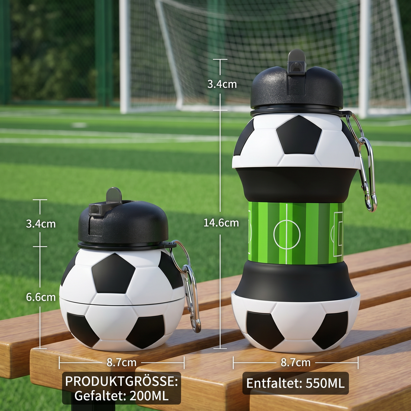 Faltbare und strapazierfähige Fußball-Trinkflasche aus Silikon