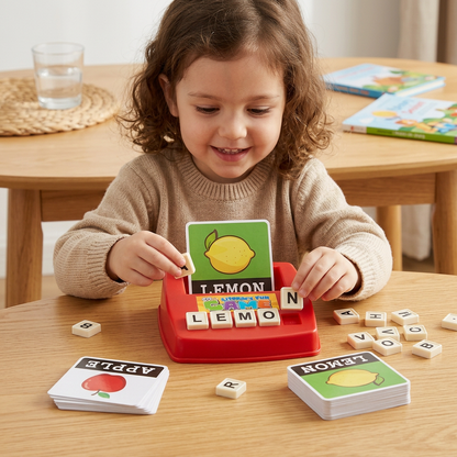 Interaktives Rechtschreib- und Wortzuordnungsspiel – Lernspielzeug zur Lese- und Schreibförderung für Vorschulkinder mit Bildkarten und Buchstabenplättchen