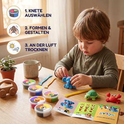 12-teiliges Lufttrocknendes Ton-Bastelset mit Tieren für Kinder