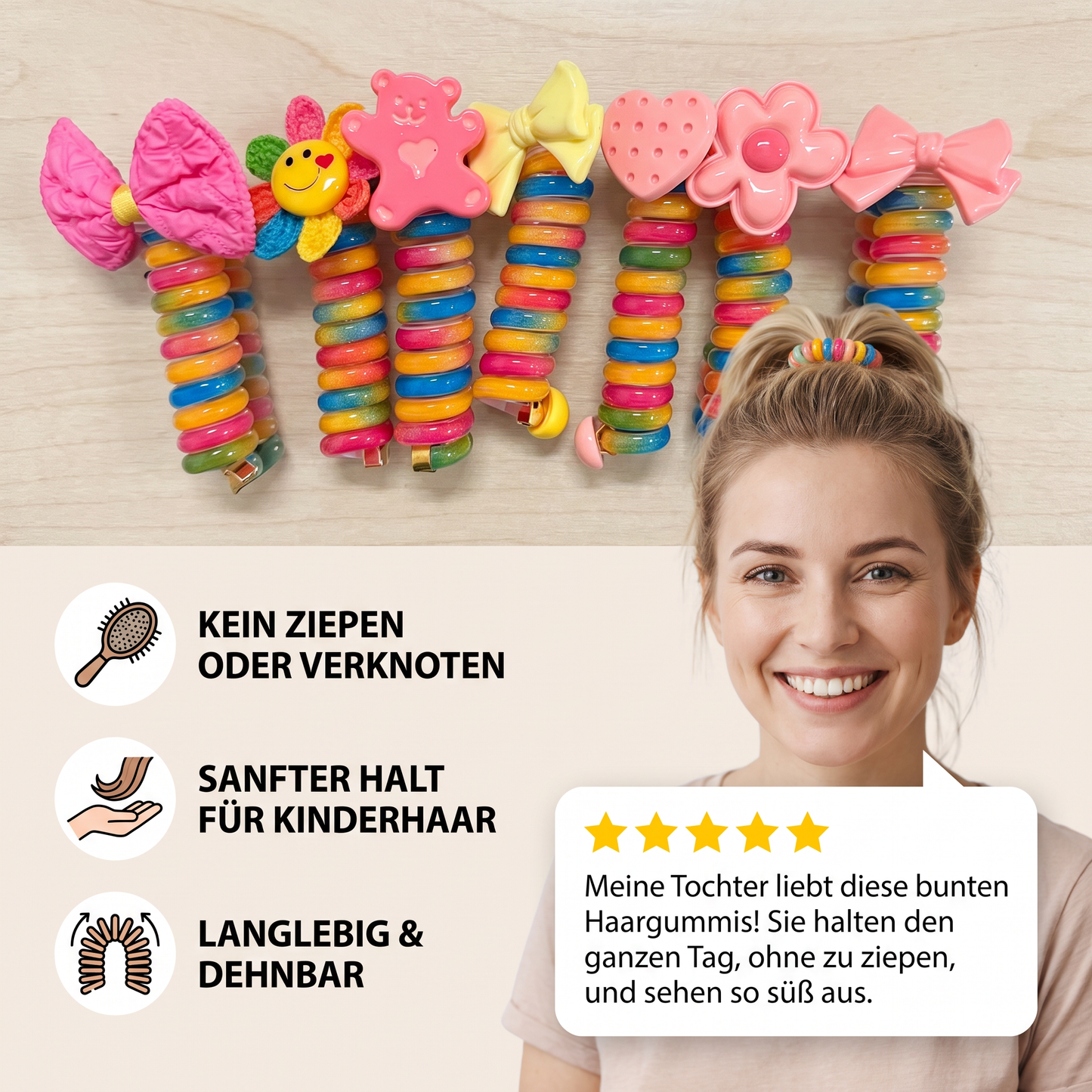 Süßes Spiral-Haargummi-Set für Kinder