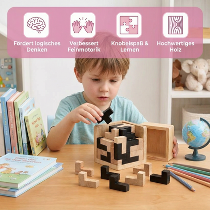 Handgemachtes 3D Holz-Würfelpuzzle – Knobel- & Lernspiel für Kinder (54 Teile)