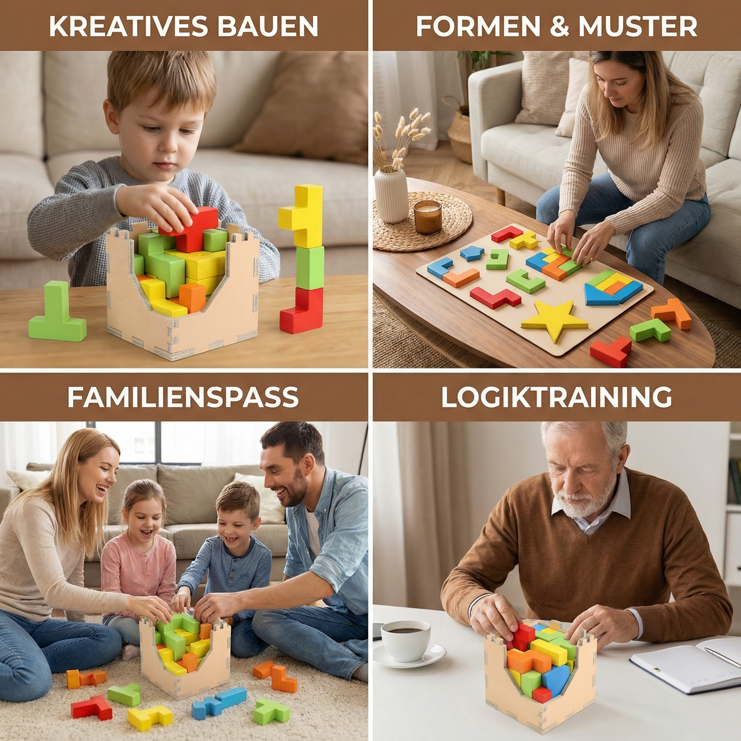 3D Holz-Logikpuzzle & Formenrätsel