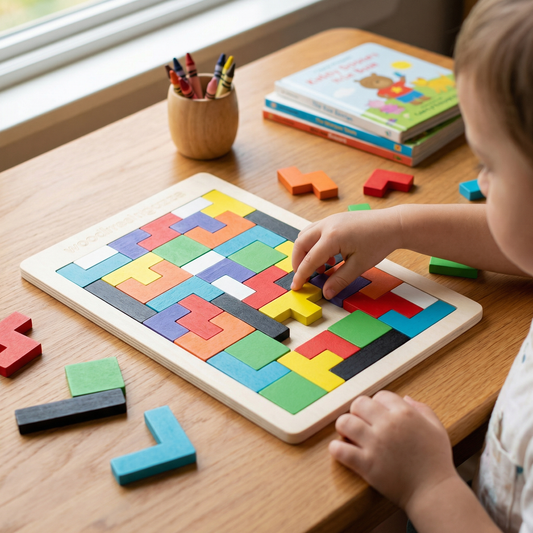 Pädagogisches Holz Tangram Puzzle – Farbenfrohes Montessori Lernspiel für Kinder