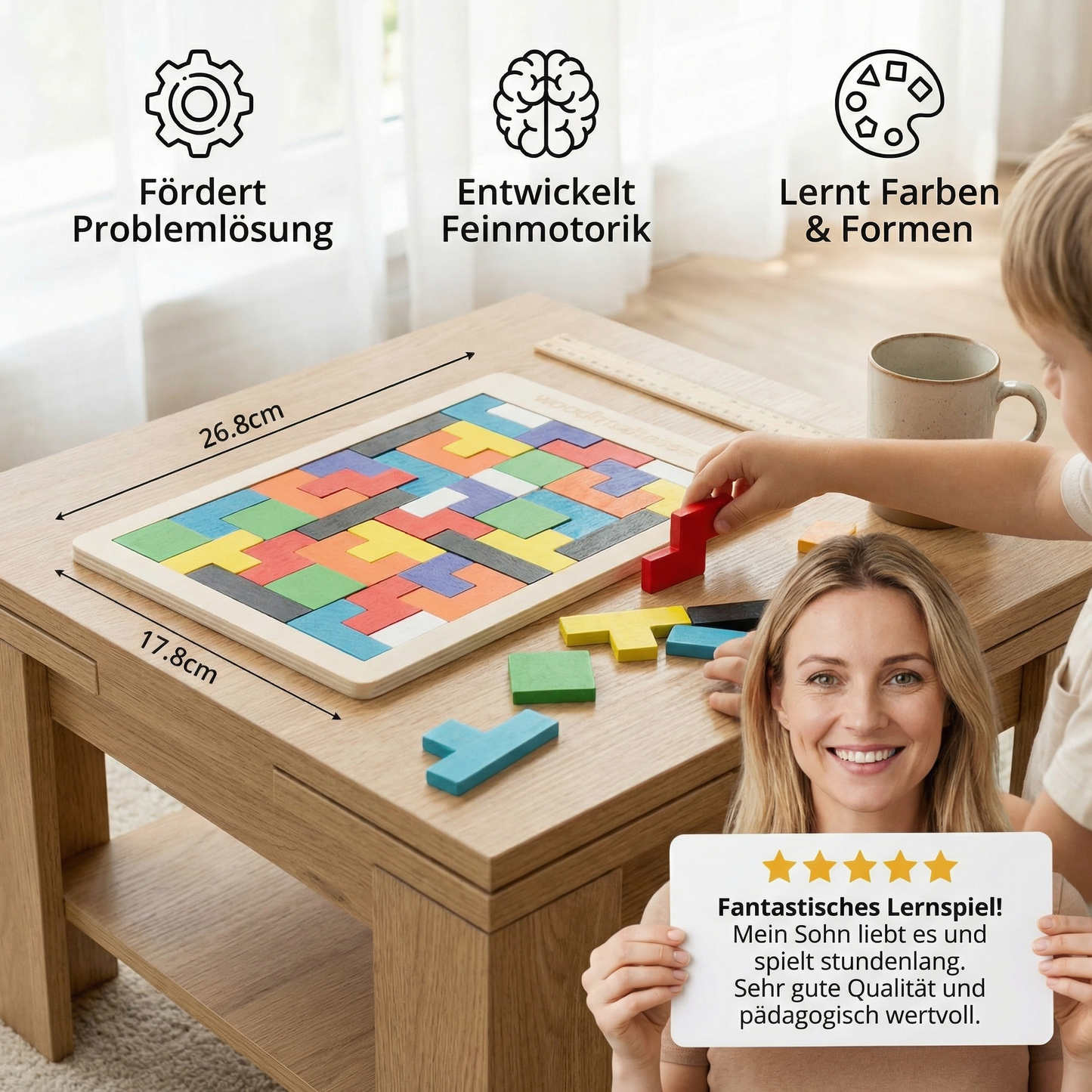 Pädagogisches Holz Tangram Puzzle – Farbenfrohes Montessori Lernspiel für Kinder