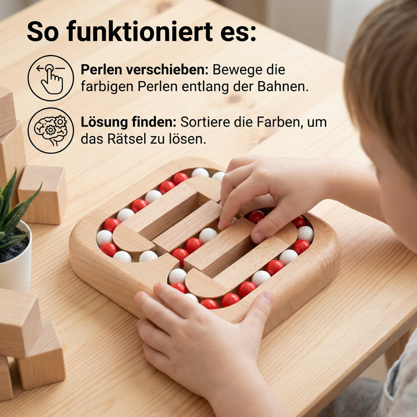 Handgemachtes Pädagogisches Drehbohnen-Fingerspiel – Holz-Denkspiel für Kinder