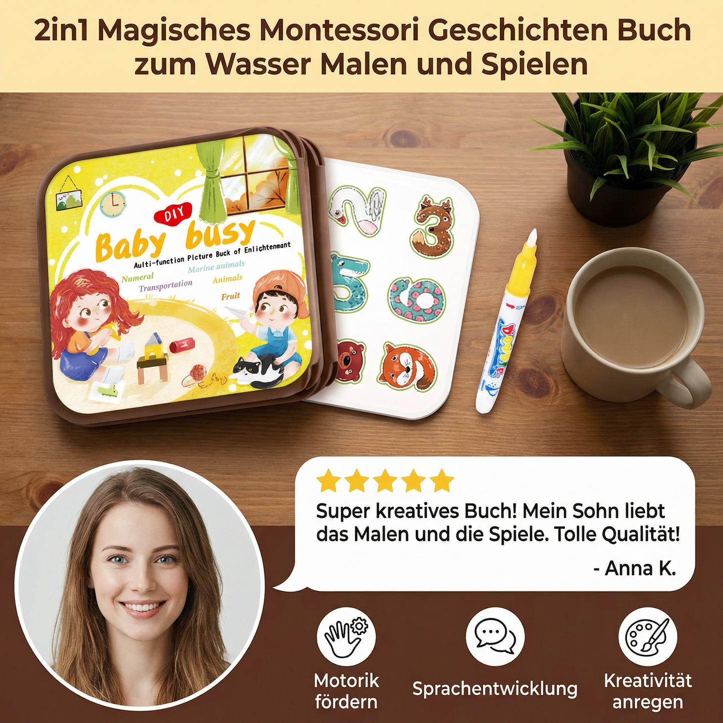 2in1 Magisches Montessori Geschichten Buch zum Wasser Malen und Spielen
