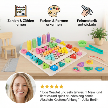 Montessori 6-in-1 Angelspiel aus Holz – Lernspiel für Zahlen, Farben & Feinmotorik