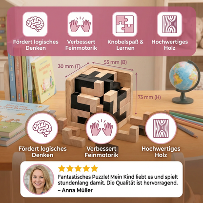 Handgemachtes 3D Holz-Würfelpuzzle – Knobel- & Lernspiel für Kinder (54 Teile)