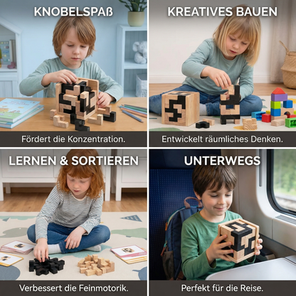 Handgemachtes 3D Holz-Würfelpuzzle – Knobel- & Lernspiel für Kinder (54 Teile)